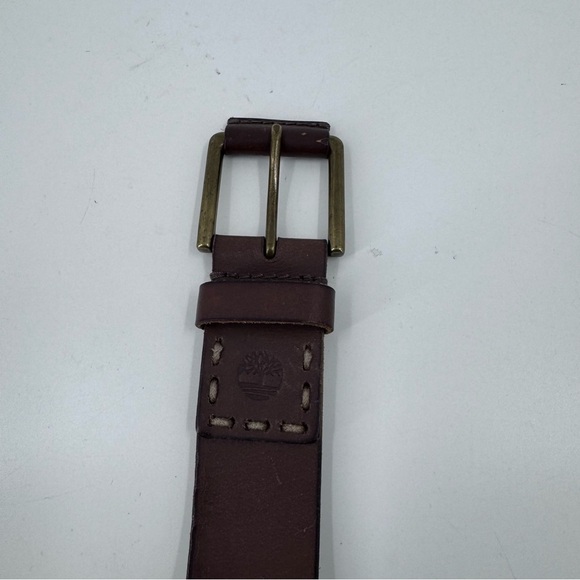 Timberland Genuine Leather Belt with gold Buckle - Brown Size 36 - Picture 3 of 7